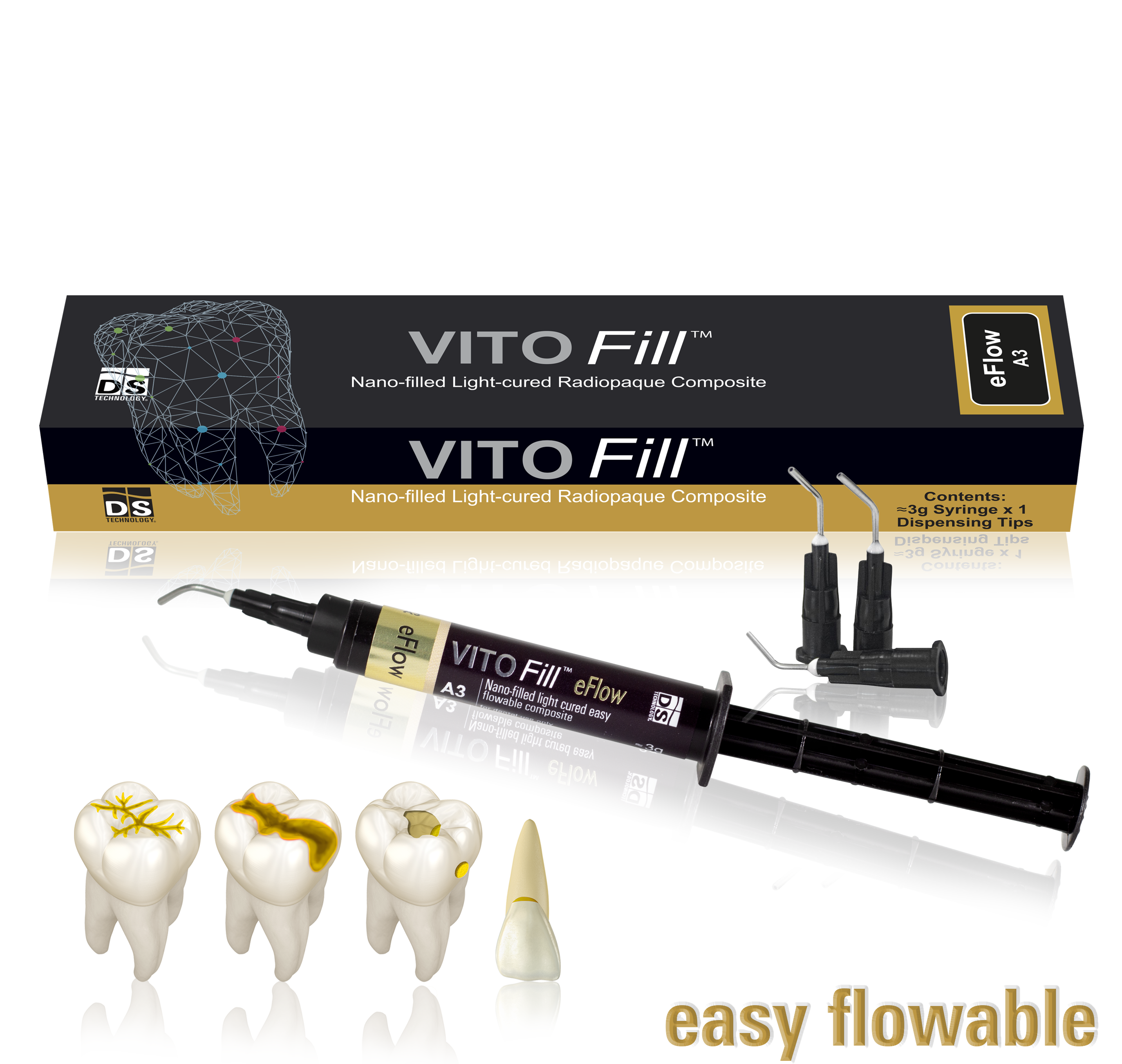 VITO Fill eFlow Refills - Nano-filled Flowable Composite (Single Shade 3g)