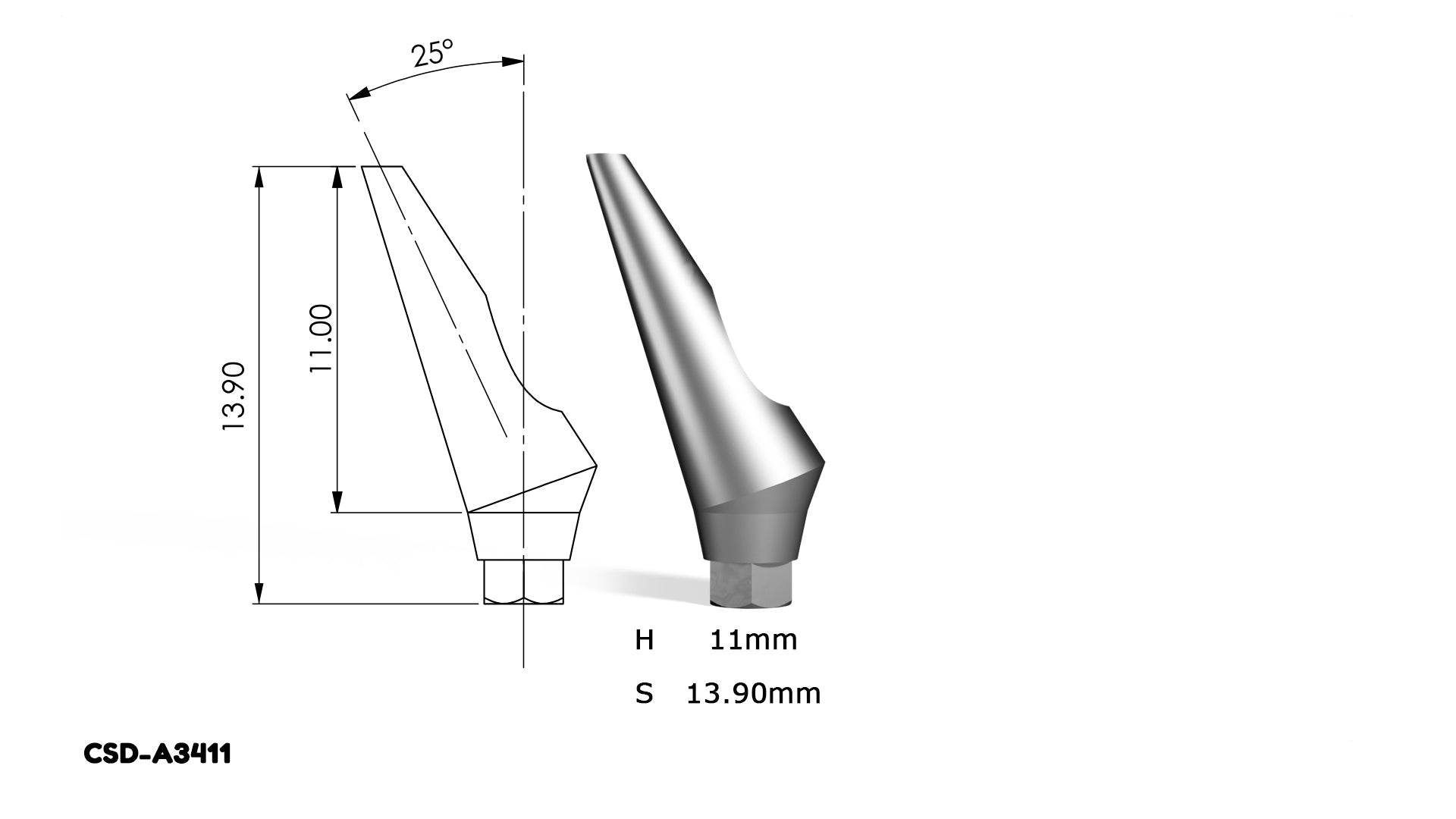 DST IMPLANT — 25° Angular Abutment (Conical Connection System, 10-Pack)