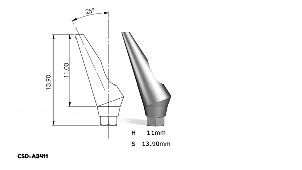 25° Angular Abutment Height 11 mm - Conical Connection 10 Pack