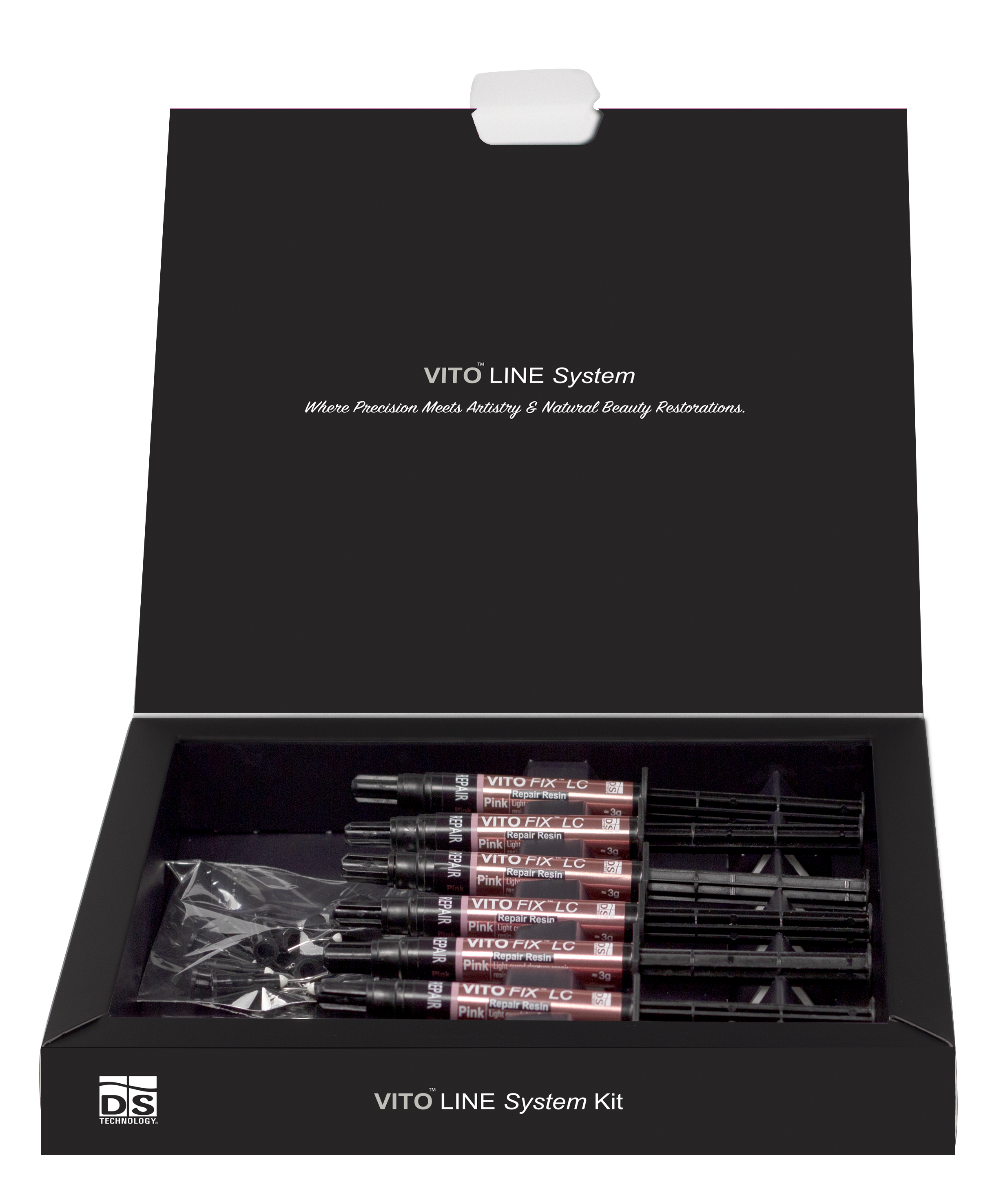 VITO Fix LC — Light-Cured Denture Repair Resin Kit (Pink, 3g × 6 Syringes)