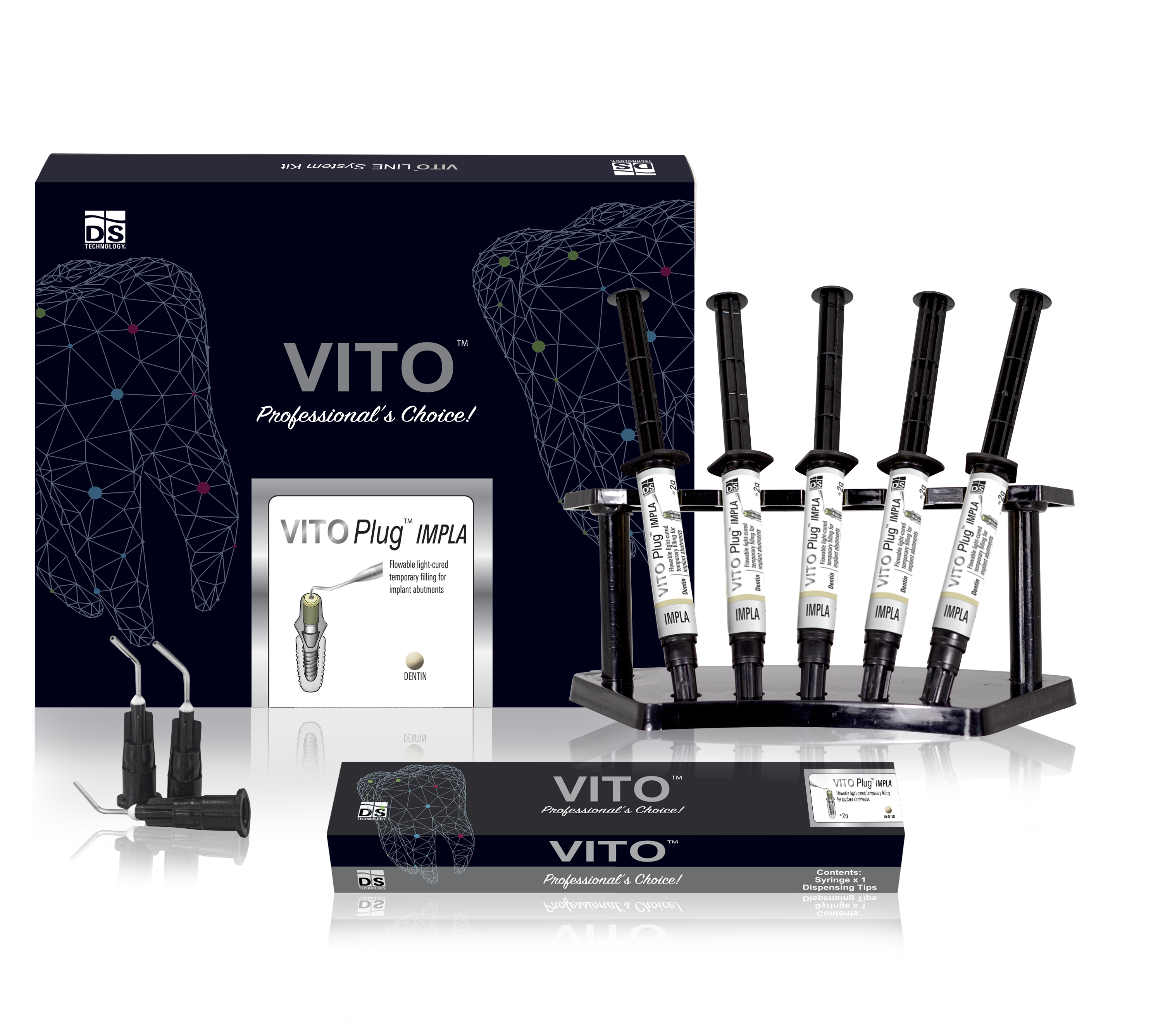 VITO Plug IMPLA KIT — Implant Screw Channel Composite (Dentine 2g × 5 Syringes)