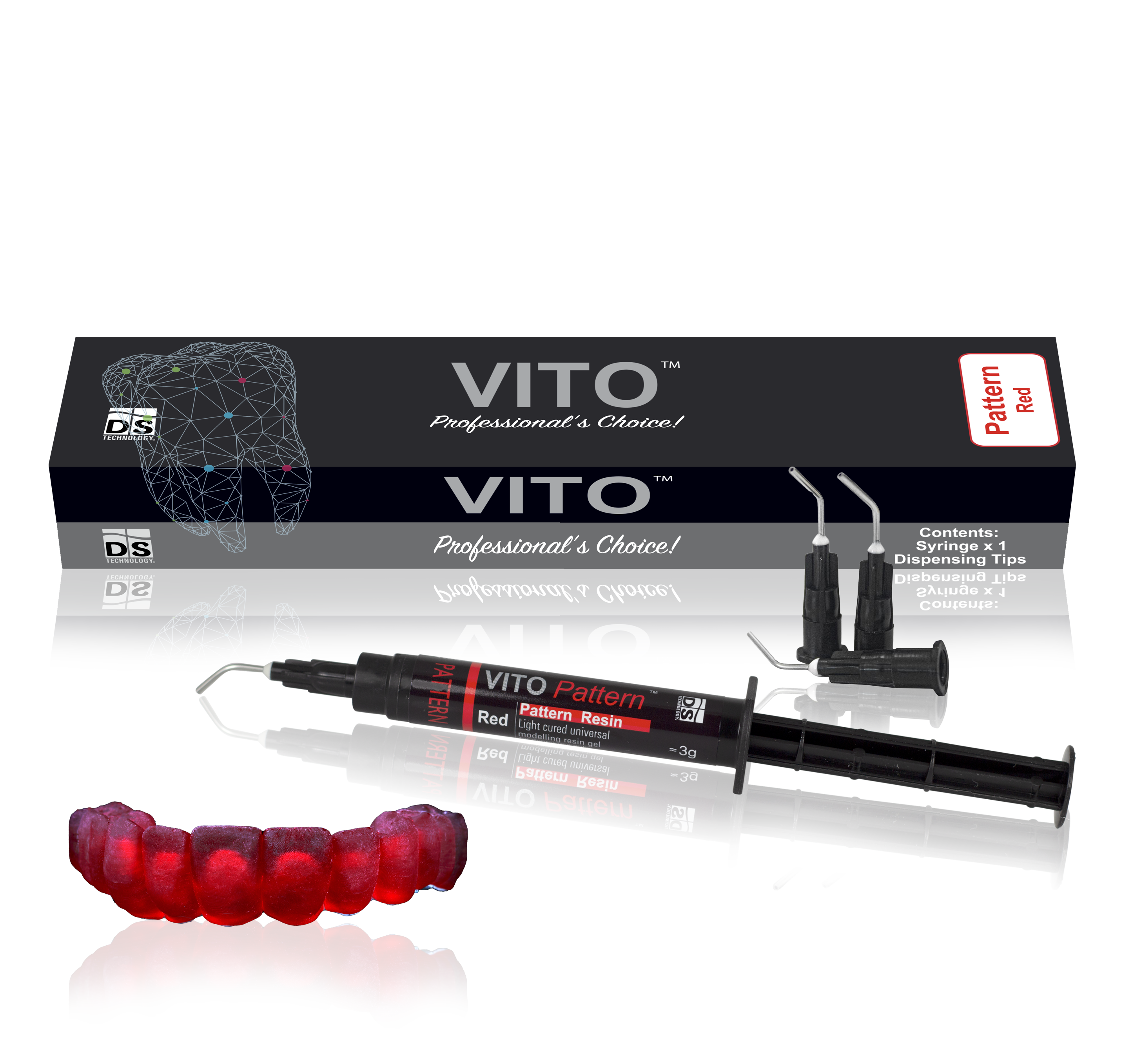 VITO Pattern KIT — Light-Cured Pattern Resin (Red, 3g × 6 Syringes)
