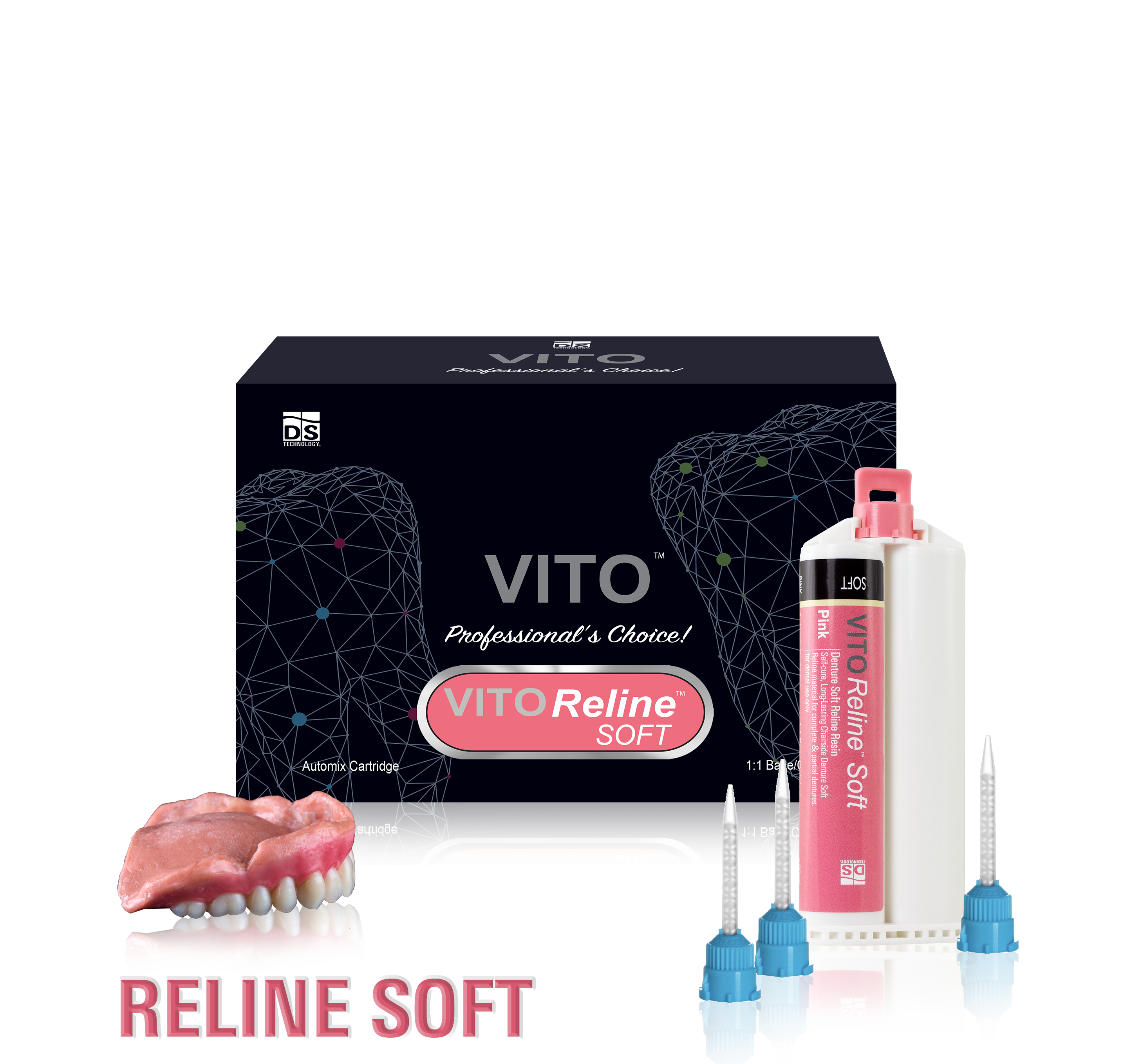 VITO Reline SOFT — Soft Chairside Denture Reline Material (Pink 50ml Automix Cartridge)