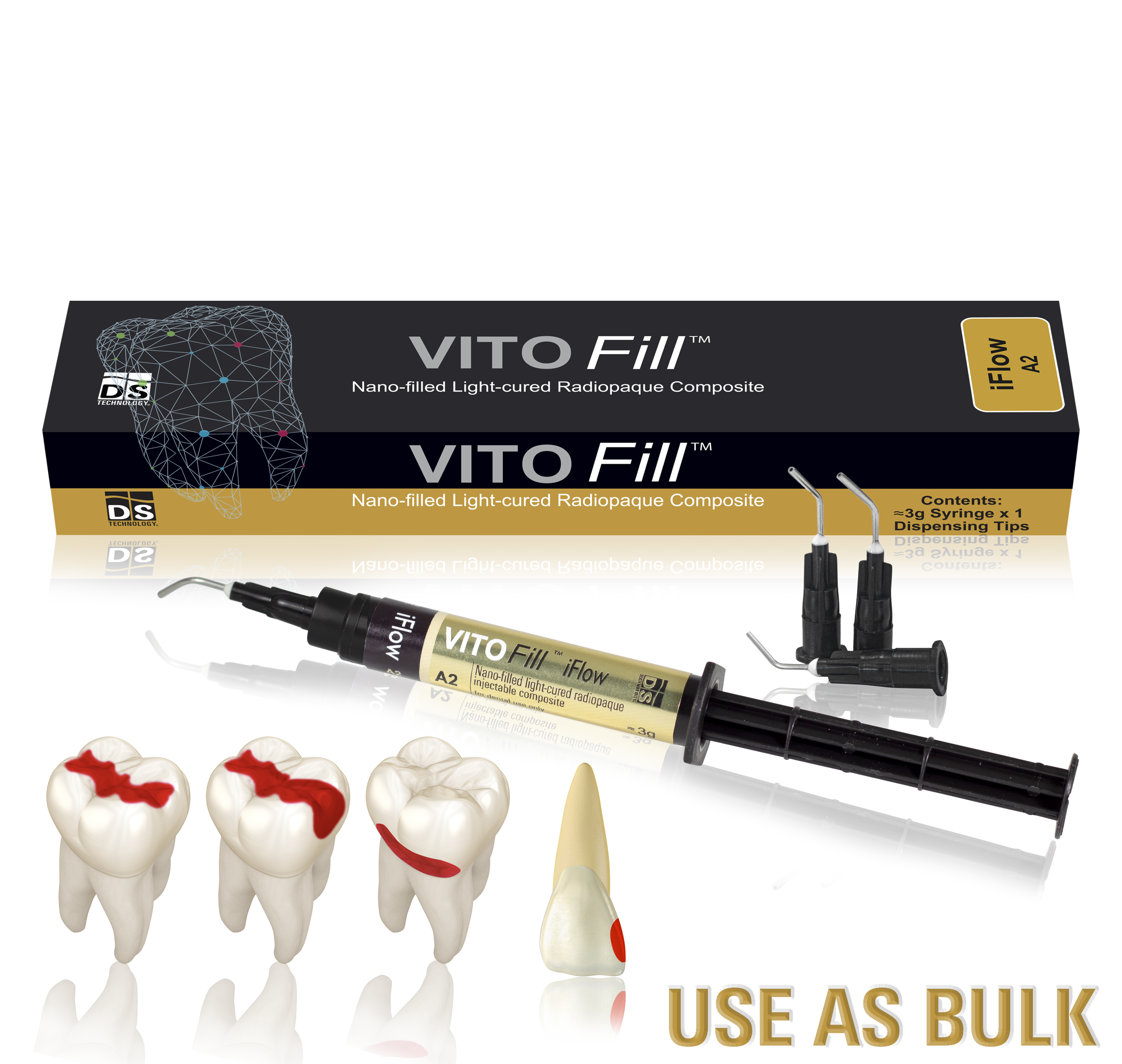 VITO Fill eFlow Complete Kit — Nano-filled Flowable Composite (All 6 Shades, 6× 3g Syringes)