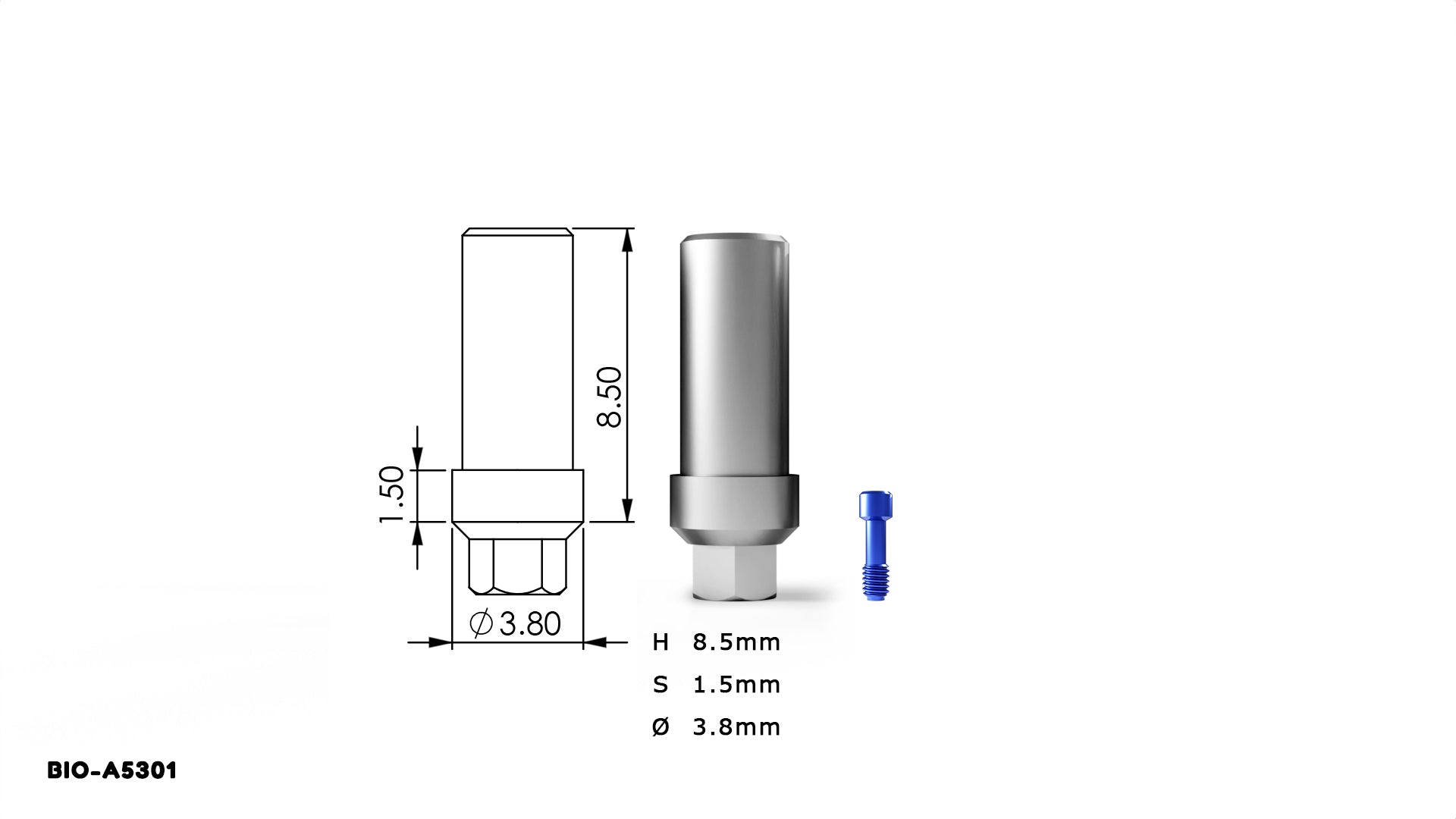 DST IMPLANT — Narrow Straight Shoulder Abutment (Internal Hex System, 10-Pack)