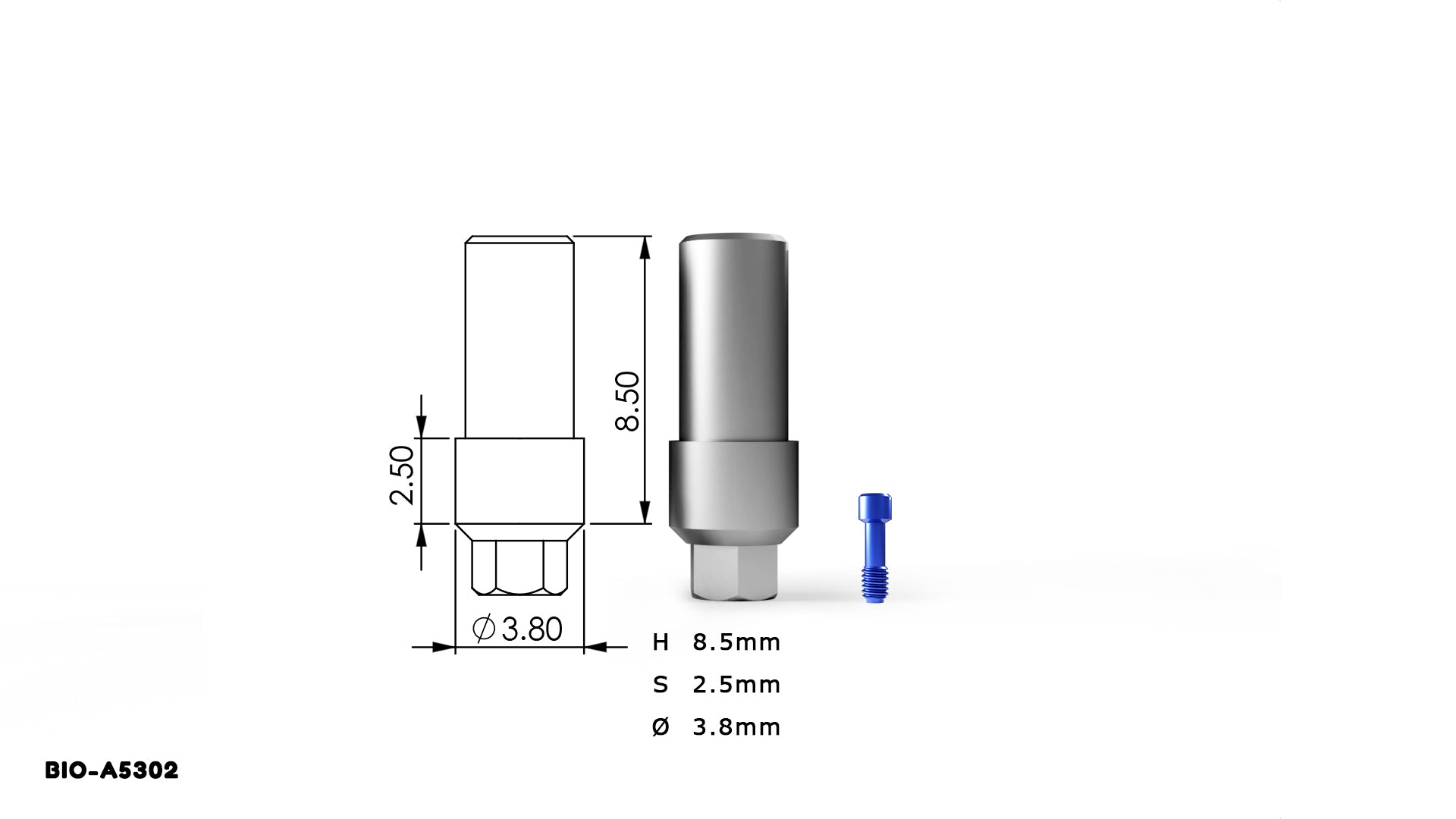 DST IMPLANT — Narrow Straight Shoulder Abutment (Internal Hex System, 10-Pack)